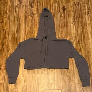 Wild fable womens small hoodie sweater zip up Grey Cropped ribbed Athleisure nwt